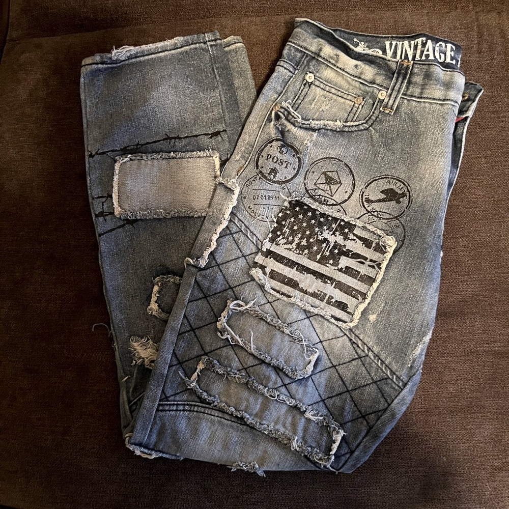 Mens Vintage Americana Blue Wash Denim Jeans